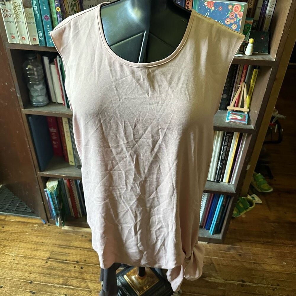 Anne Klein blush pink asymmetrical tie sleeveless l top